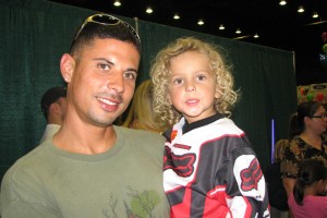 Talented young BMX rider Zane Garcia and his father at Our Kids World at the South FL Fairgrounds.